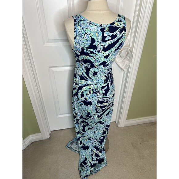 Lilly Pulitzer Merrill Maxi Dress High Tide Navy Col Scuba Doo Print Side Slit S - Picture 11 of 11